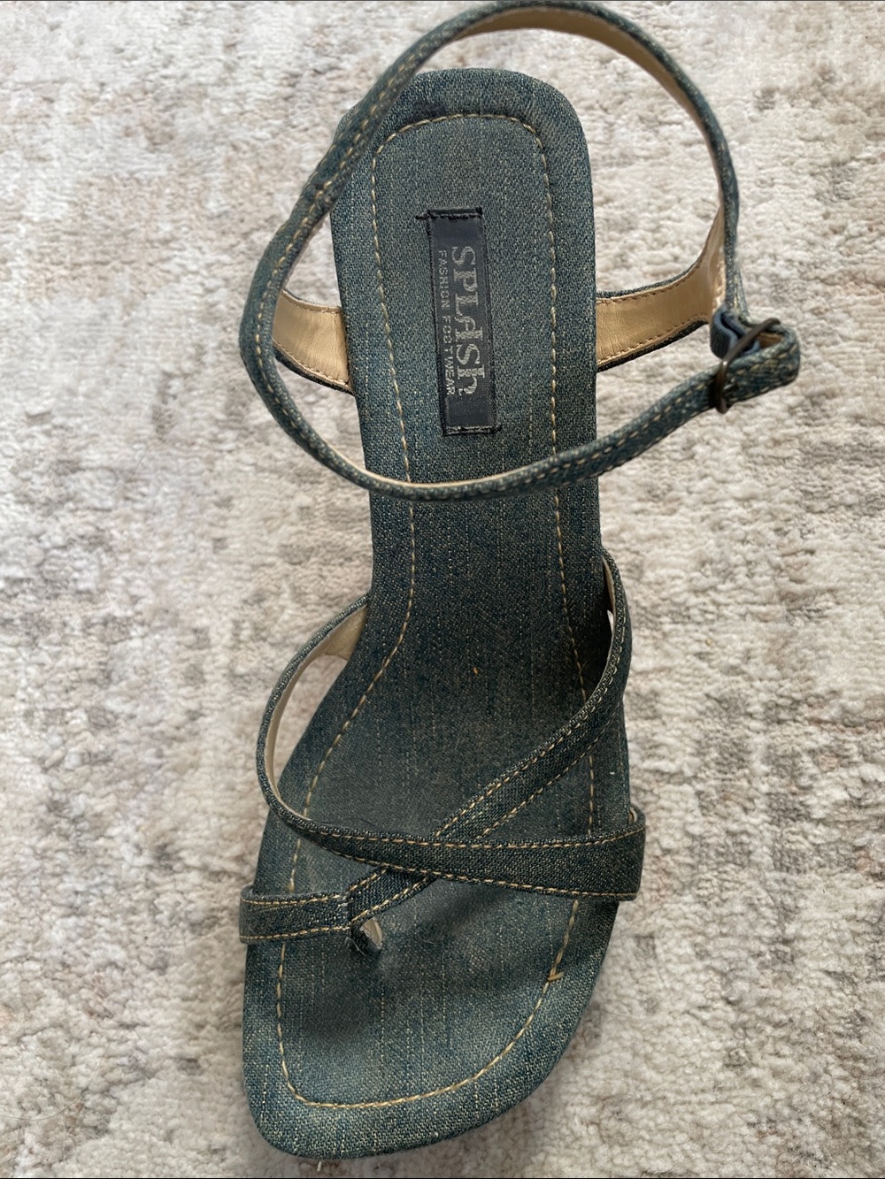 Splash Denim wooden Wedge Sandals - Picture 3 of 5